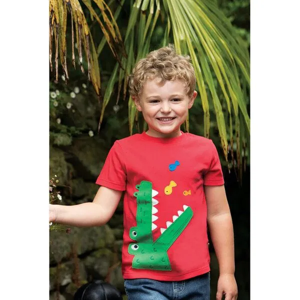 Frugi Frugi T-Shirt Krokodil rot Carsen Applique T-Shirt – Produktbild 2 von 3