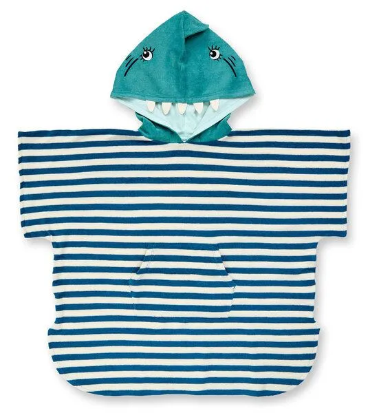 Sense Organics & friends in cooperation with GARY MASH Sense Organics & friends in cooperation with GARY MASH Badeponcho mit Haifisch-Kapuze aus Bio-Baumwolle, Blau, – Produktbild 1 von 1