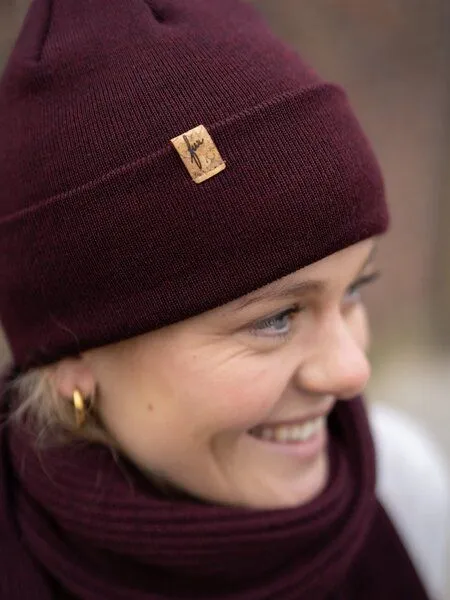 FUXBAU FUXBAU Merino Kork Beanie, Bordeaux, – Produktbild 2 von 4