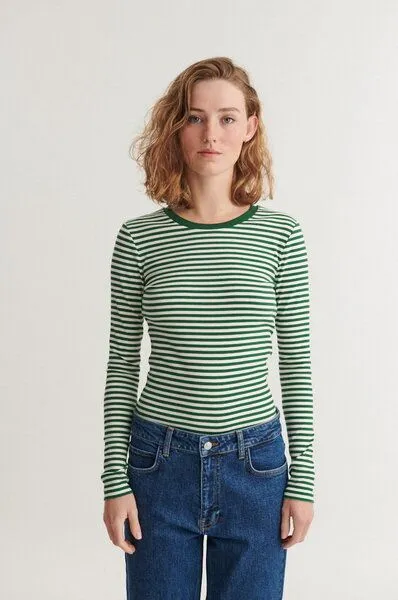 Basic Apparel Basic Apparel LUDMILLA Langarmshirt aus Bio-Baumwolle, Grün (gestreift-abundant), – Produktbild 1 von 3