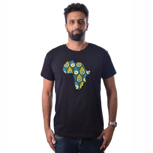Africulture Africulture T-Shirt "Kanga Africa" mit kenianischer Kanga Stoff Applikation, Schwarz, – Produktbild 1 von 1