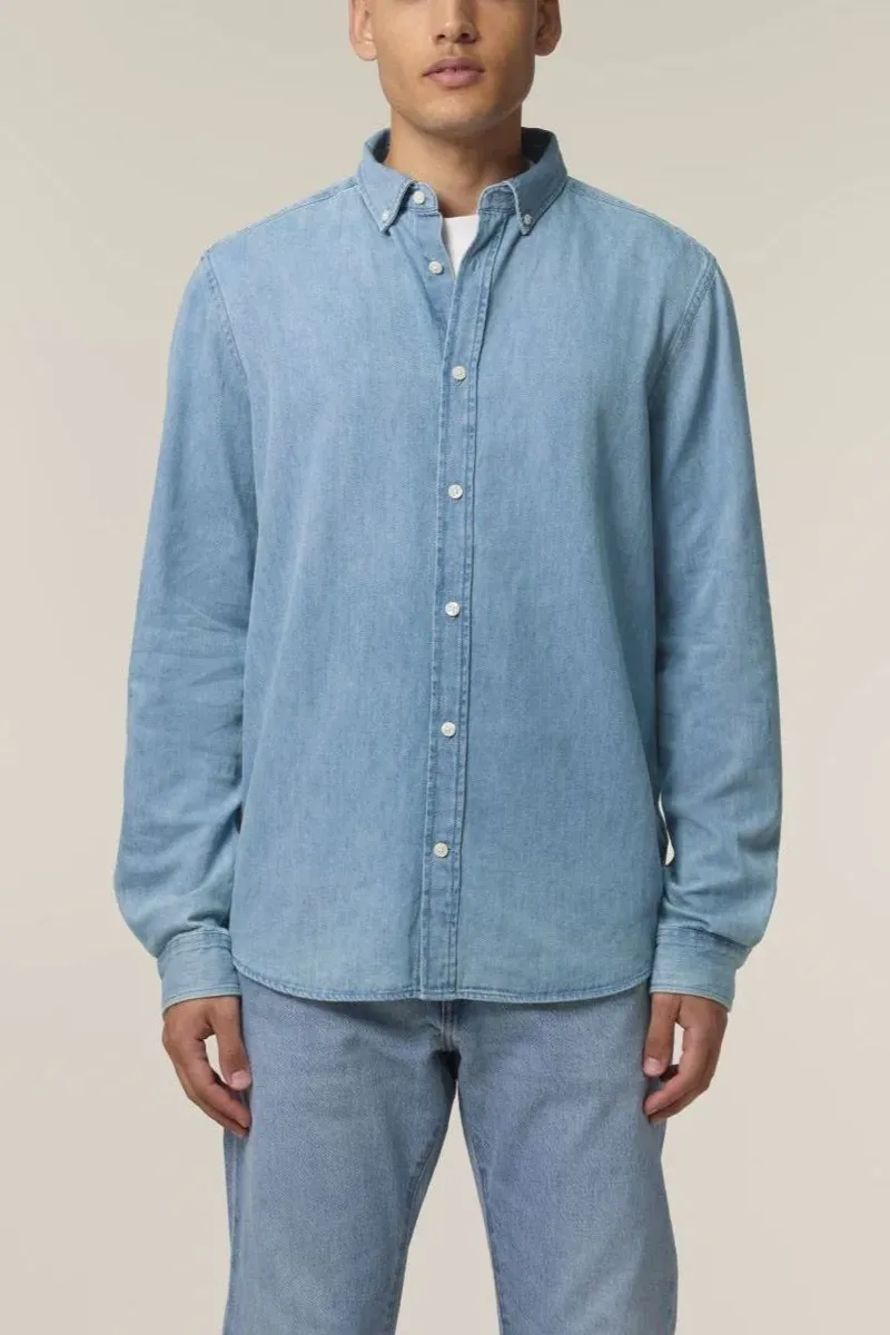 UNIPOLAR UNIPOLAR Herren vegan Denim Shirt Dening Light Wash, Blau, – Produktbild 2 von 2