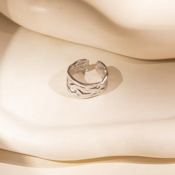 ELEKTROPULLI ELEKTROPULLI Größenverstellbarer Structure Ring, Silber, – Produktbild 3 von 3