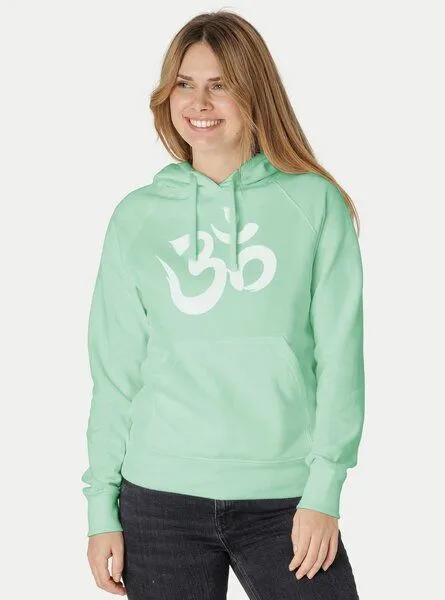 Peaces.bio - handbedruckte Biomode Peaces.bio - handbedruckte Biomode Bio-Damen-Kapuzensweater Om, Mint, – Produktbild 2 von 2