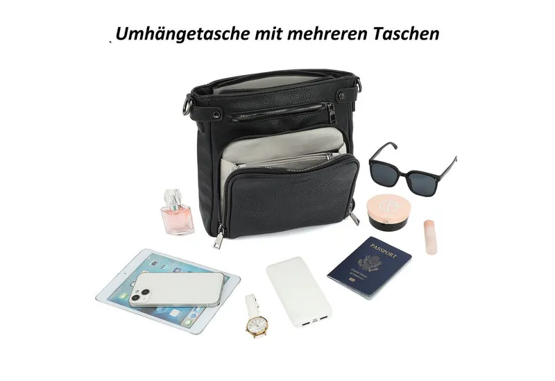 TAN.TOMI Schultertasche Handtasche damen mittelgroß Umhängetaschen crossbody bag, Retro leder PU damentaschen mit breitem gurt handtaschen, Schwarz, – Produktbild 4 von 5