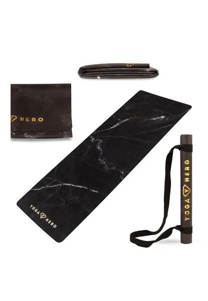Yoga Hero Yoga Hero Reise Yogamatte 1mm, Black marble gold (rosa), – Produktbild 3 von 4