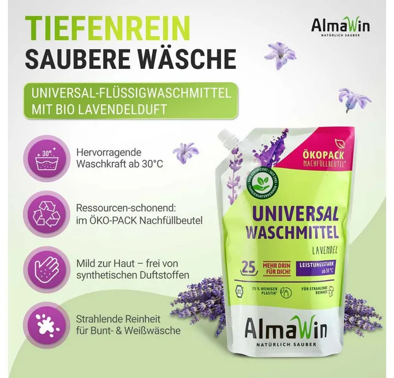 AlmaWin AlmaWin Waschmittel - flüssig Beutel 1,5L Vollwaschmittel – Produktbild 5 von 5