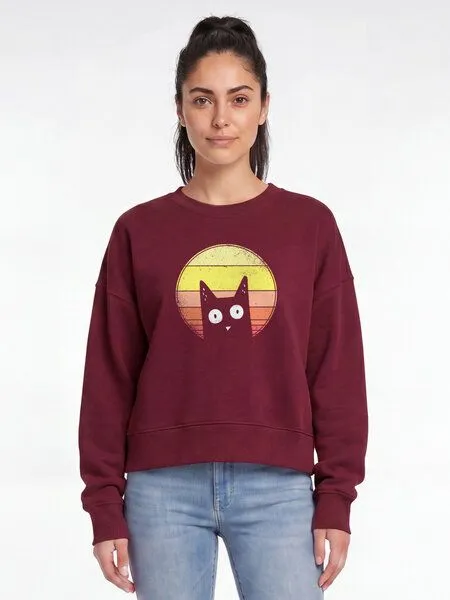 watapparel watapparel Sweatshirt Frauen Sunset Cat, Burgundy, – Produktbild 2 von 2