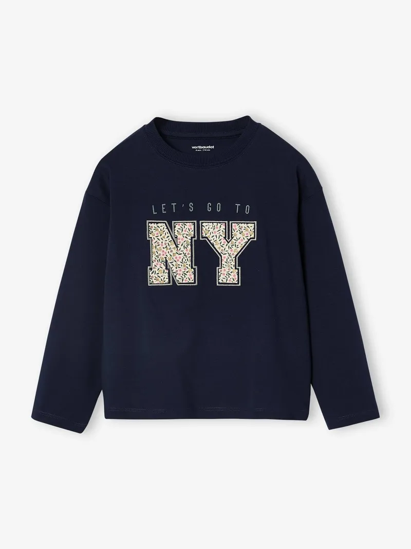 Vertbaudet Shirt mit Buchstaben-Applikation Mädchen, Marine, – Produktbild 1 von 3