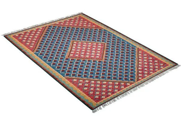 Rugtales Kelim Senneh Blau „Rugtales“ aus Schurwolle, 105x150 cm, Blau, – Produktbild 4 von 4