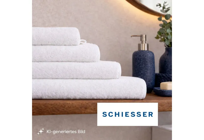 Schiesser Schiesser Waschhandschuh Milano Waschhandschuh-Set aus weicher Baumwolle in Frottier-Qualität, (5-St), mit Webbordüre, Weiß, – Produktbild 3 von 5