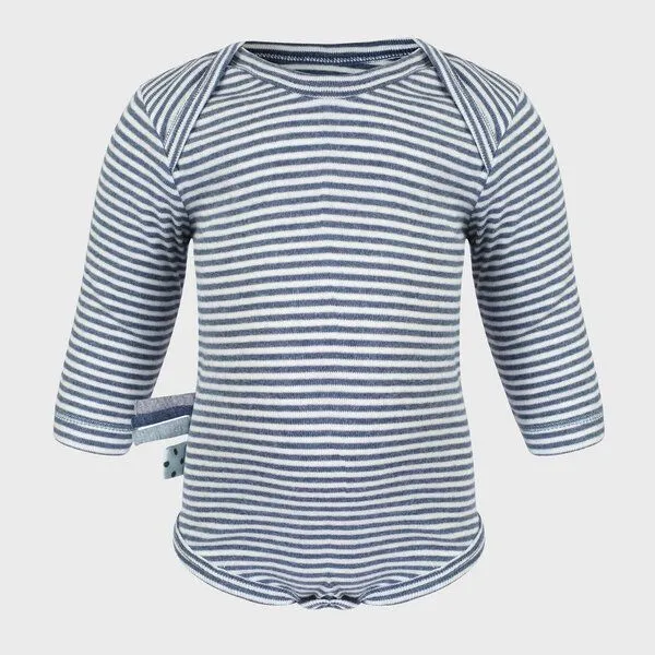 OrganicEra Baby Langarm Bodysuit, gestreift 'OrganicEra' aus Bio Baumwolle, Indigo melange (blau), – Produktbild 4 von 4