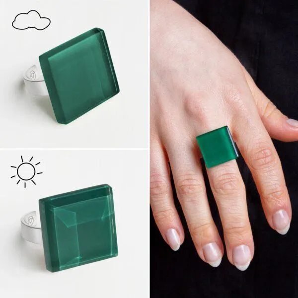 ALEXASCHA ALEXASCHA Geometrischer Statement Ring aus Glas PUREFORM, Malachitgrün, – Produktbild 4 von 4