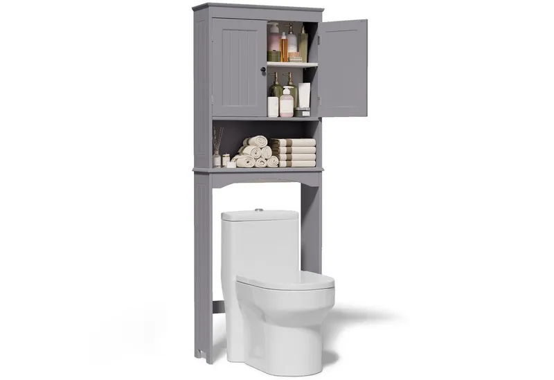 Blishom Badregal WC-Regal über Toilette, Badezimmerschrank mit Verstellbarem Regalboden, Badregal Platzsparend mit Offenem Fach, 167 x 60 x 23 cm, Grau, – Produktbild 1 von 5