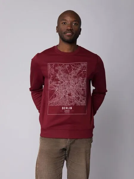 watapparel watapparel Sweatshirt Unisex City maps Berlin Landkarte, Burgundy, – Produktbild 2 von 3