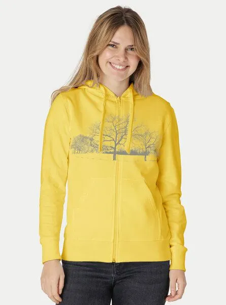 Peaces.bio - handbedruckte Biomode Peaces.bio - handbedruckte Biomode Zip-Hoodie Landscape Damen, Gelb, – Produktbild 2 von 2