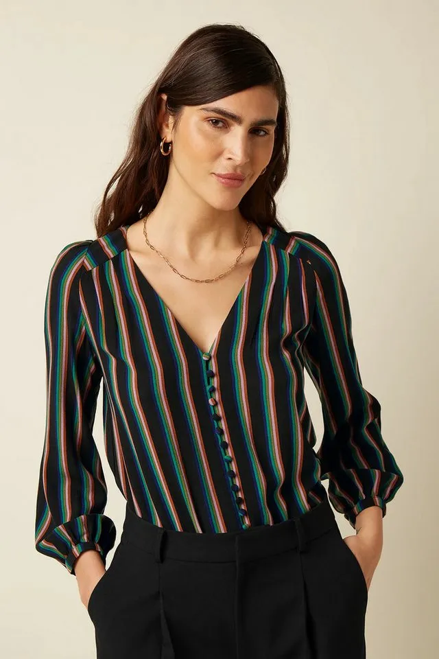 king louie king louie Langarmbluse - Erin Blouse Harley Stripe - Leichte Streifenbluse mit Blusenkragen f, Schwarz, – Produktbild 2 von 5
