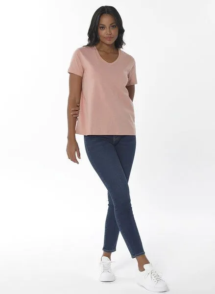 ORGANICATION ORGANICATION Damen Basic T-Shirt aus Bio-Baumwolle mit V-Ausschnitt, Pink(salmon pink), – Produktbild 2 von 4