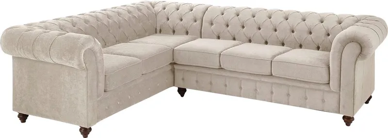 OTTO home Chesterfield-Sofa Chesterfield Ecksofa, auch in Leder L-Form, hochwertige Knopfheftung, langer Schenkel links oder rechts wählbar, Beige, – Produktbild 3 von 5
