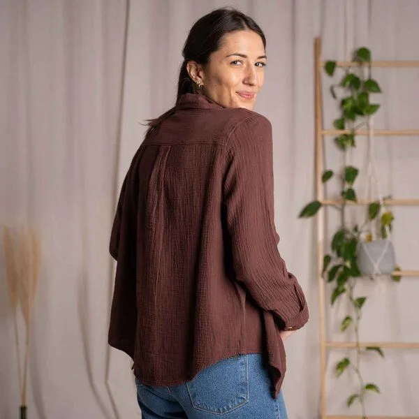 Vresh Clothing Vresh Clothing Vyllin - Musselin Hemd aus Biobaumwolle, Weinrot, – Produktbild 2 von 4