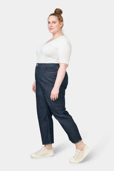 DAWN Damen Jeans STARDUST High Waist O-Shape DAWN Bio-Baumwolle Curvy, Dark indigo, – Produktbild 4 von 5
