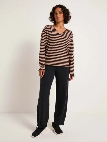 LANIUS LANIUS Shirt mit V-Ausschnitt aus Bio-Baumwolle, Black/sahara, – Produktbild 2 von 4