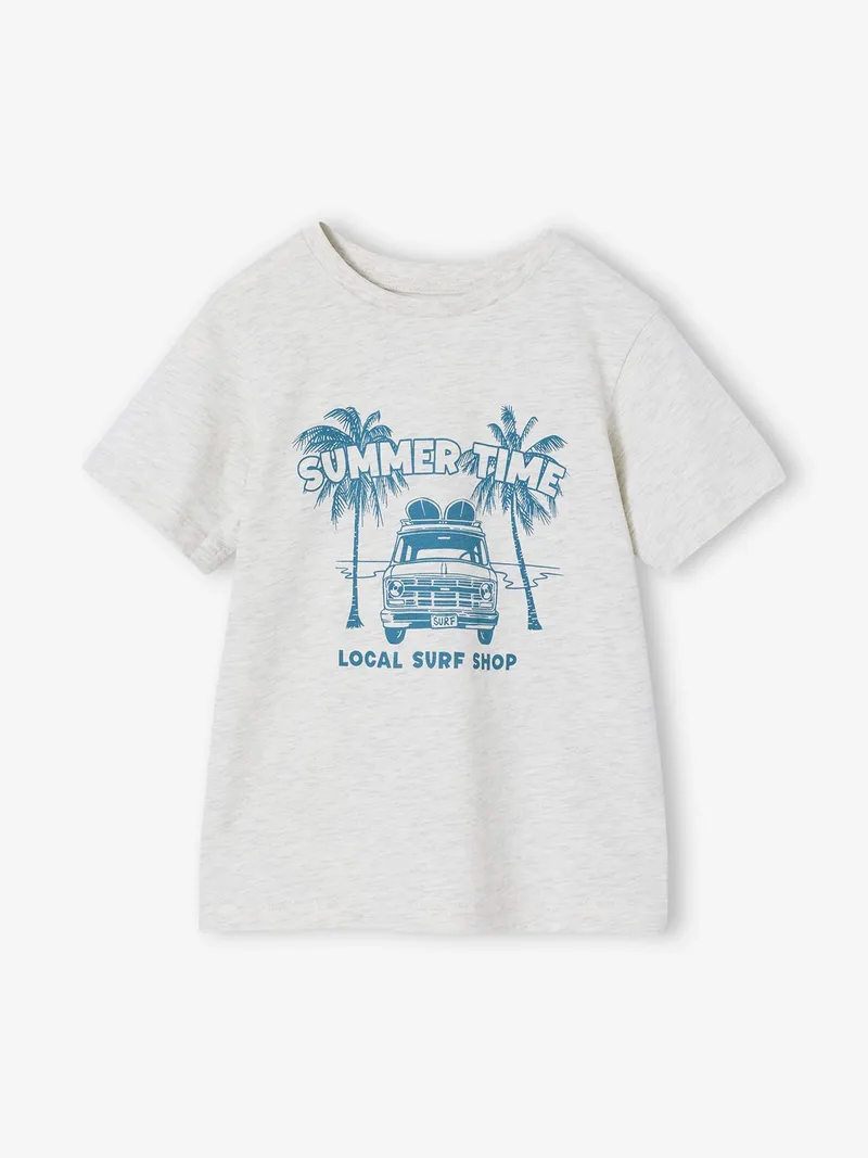 Vertbaudet T-Shirt mit Print für Jungen BASIC, Weiß meliert, – Produktbild 1 von 3