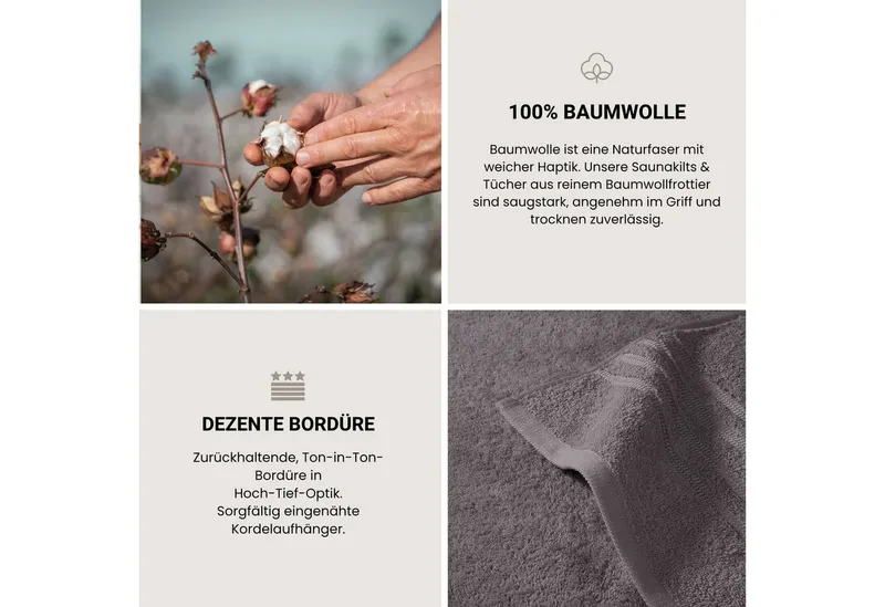 Schiesser Schiesser Gästehandtücher Milano aus 100% Baumwolle mit eleganter Bordüre in Hoch-Tief-Optik, Frottier (Set, 5-St), OEKO-TEX® MADE IN GREEN, Grau, – Produktbild 4 von 5
