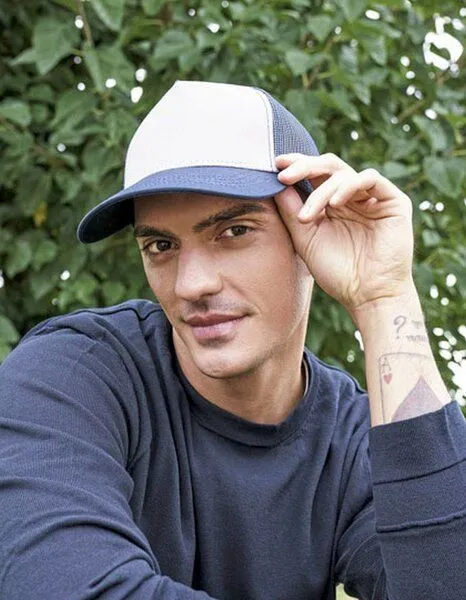 Atlantis Headwear Atlantis Headwear Freizeit-Truckercap aus recyceltem Polyester-Segeltuch, Royal blau/grau, – Produktbild 2 von 3