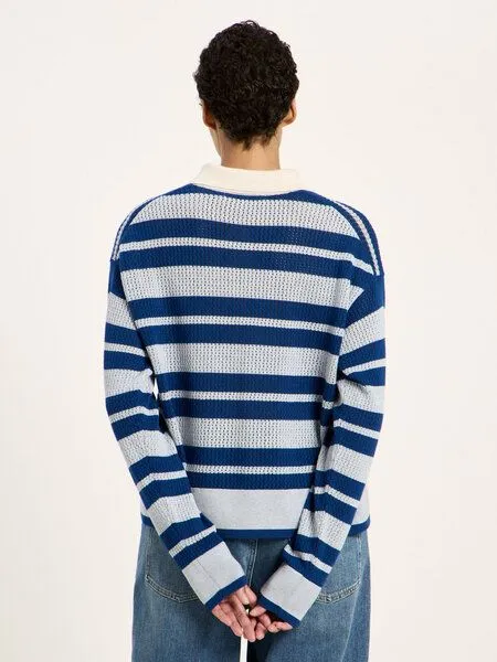 LANIUS LANIUS Strickpullover mit Polo-Kragen, Violet/skyway melange, – Produktbild 3 von 4