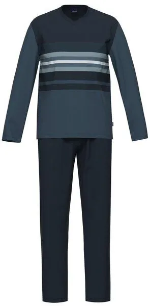 Ammann Ammann Schlafanzug lang V-Ausschnitt Bio-Baumwolle "Iwaki", Blau, – Produktbild 1 von 1