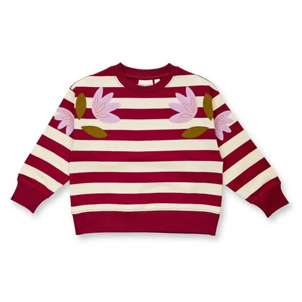 Sense Organics sense-organics Sense Organics Kinder Sweatshirt Ringel mit Blumen-Applikationen Bio Baumwolle, Wine rot geringelt, – Produktbild 1 von 1