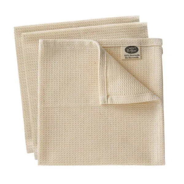 weltPartner weltPartner 3er-Set Spültücher aus Bio-Baumwolle, 30x30 cm, Natur (weiß), – Produktbild 1 von 2