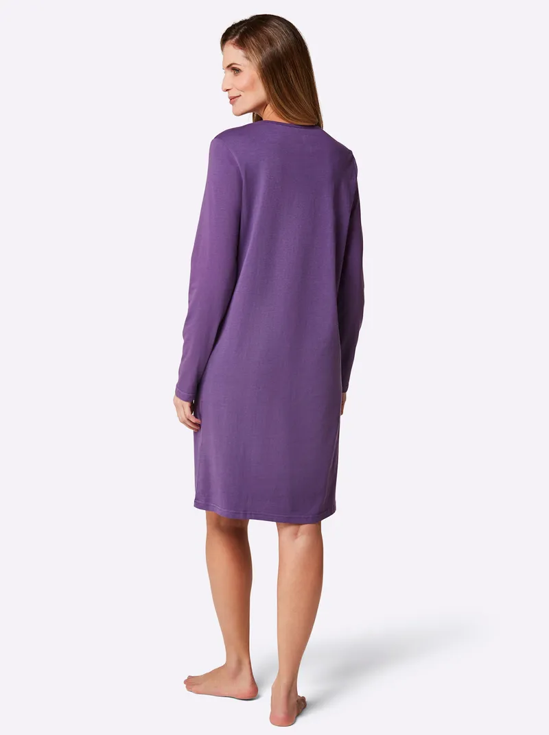 wäschepur Sleepshirts rosé-lila-bedruckt + lila, Rosé-lila-bedruckt + lila, – Produktbild 3 von 3
