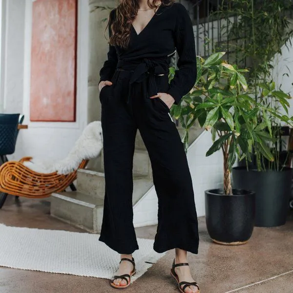 NORDLICHT NORDLICHT Damen Hose aus Bio-Baumwolle Musselin LEJA, Schwarz, – Produktbild 2 von 4