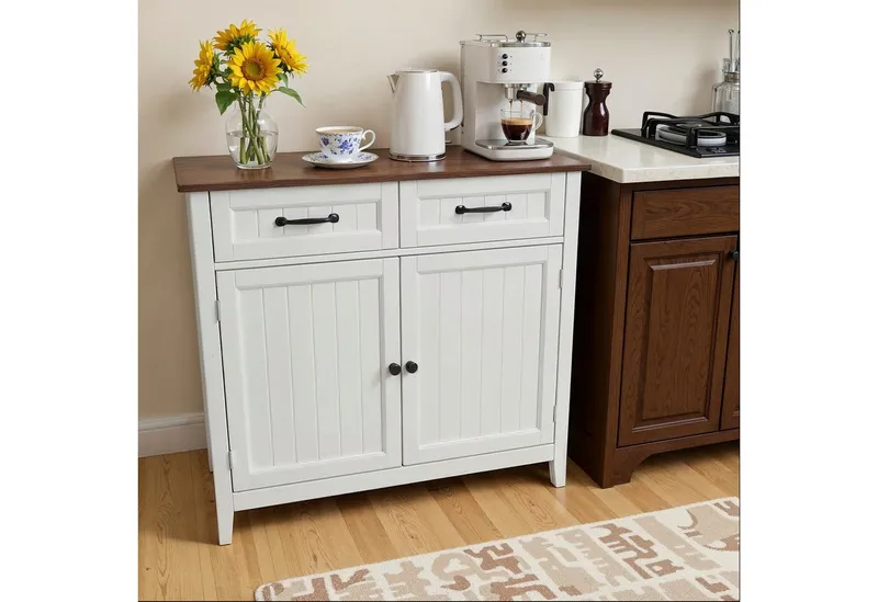 Blishom Buffet Sideboard Küchenschrank mit 2 Schubladen, 90 x 40 x 82 cm Die Einlegeböden sind verstellbar, Retrofarbe, – Produktbild 3 von 5