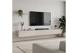Planetmöbel TV-Schrank West TV-Board, Fernsehtisch 300 cm lang, TV-Lowboard (für Fernseher bis 85 Zoll, TV Schrank viel Stauraum, sideboard hängend, Fernsehschrank 3x 100 x 30 x 37,5 cm) kaschmir – Produktbild 1 von 1