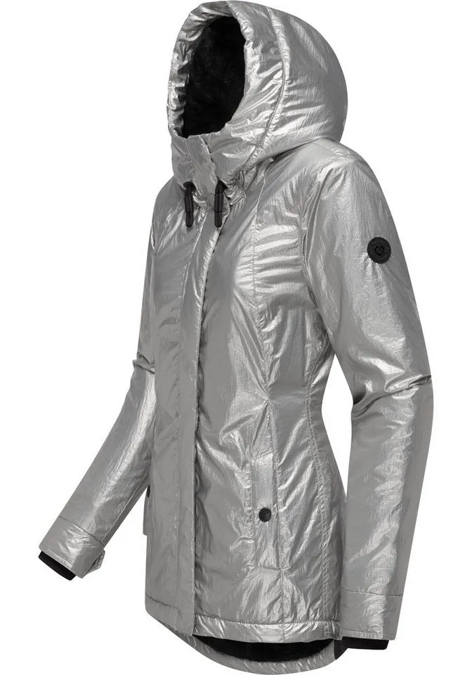 ragwear ragwear Winterjacke Monadde Bling Glänzende warme Jacke mit Kapuze, Grau, – Produktbild 4 von 5