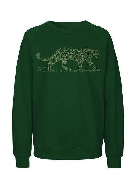 Peaces.bio - handbedruckte Biomode Peaces.bio - handbedruckte Biomode Bio Damen Sweatshirt Loose Fit Leopard, Flaschengrün, – Produktbild 1 von 2