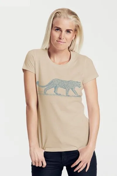 Peaces.bio - handbedruckte Biomode Peaces.bio - handbedruckte Biomode Bio-Damen-T-Shirt "Leopard", Sand, – Produktbild 1 von 1
