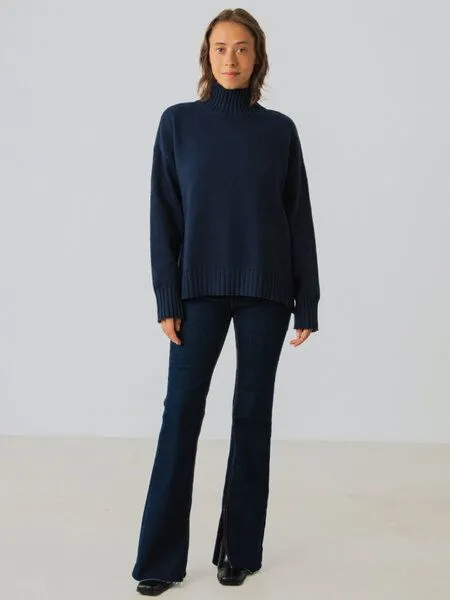 Honest Basics Honest Basics Damen Mock-Pullover aus Bio-Baumwolle, Midnight, – Produktbild 4 von 4