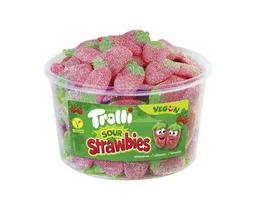 Trolli Trolli Süßigkeit, Trolli Sour Strawbies 150 Stück vegan fruchtig-sauer Packung 1320g – Produktbild 1 von 1