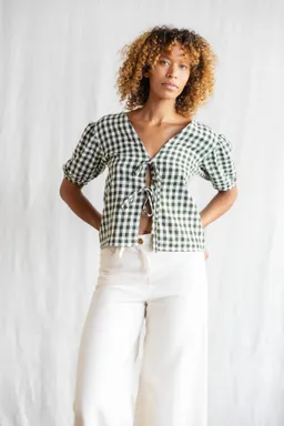 Jyoti - Fair Works Jyoti - Fair Works Damen vegan Bluse KALira Karos Grün/Weiß – Produktbild 1 von 1