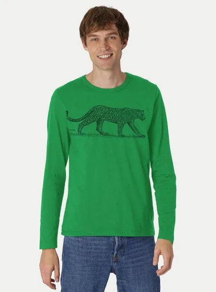 Peaces.bio - handbedruckte Biomode Peaces.bio - handbedruckte Biomode Bio-Herren-Langarmshirt "Leopard", Grün, – Produktbild 2 von 3