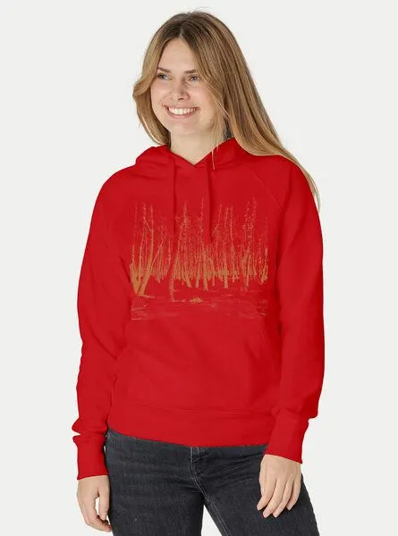 Peaces.bio - handbedruckte Biomode Peaces.bio - handbedruckte Biomode Damen Hoodie Woodland, Rot, – Produktbild 2 von 2