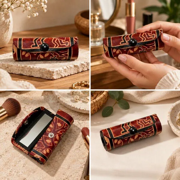 Janselo Savanna Rhythm Design Shanti-Leder-Lippenstift-Etui – Produktbild 2 von 3