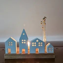 Baumkrone Baumkrone Keramik-Miniatur-Häuschen (4er-Set) mit Holzständer – Produktbild 1 von 1