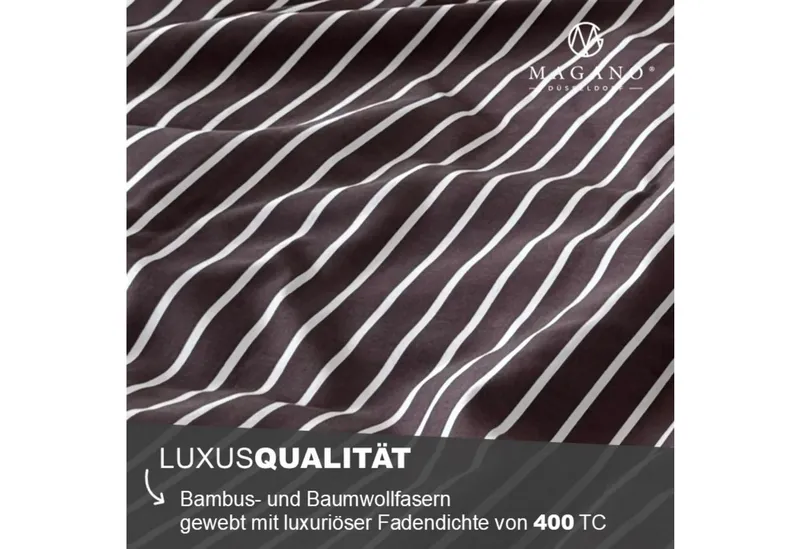 MAGANO Spannbettlaken, Luxus Streifen Bettlaken aus Bambus & Baumwolle Satin, Gummizug: rundum, 400 TC Luxusqualität, Hypoallergen, Thermoregulierend, Beige|braun, – Produktbild 2 von 4