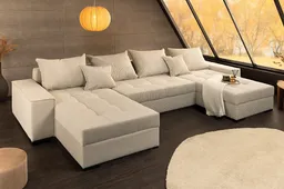 riess-ambiente Wohnlandschaft LODGE 315 cm champagner – Cord, Schlaffunktion, FSC-zertifiziert, Set 1 Teile, XXL-Sofa in U-Form mit Bettkasten & Federkern – ideal fürs Wohnzimmer – Produktbild 1 von 1