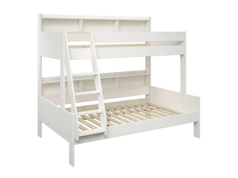 OTTO home Etagenbett Jaime II, Stockbett, viel Stauraum, mit Regalen, Massivholz mit MDF (Oberes Bett 90x200cm, unteres Bett 120x200cm), breite Liegefläche unten, FSC®, Made EU, 3. Schlafgelegenheit optional, Weiß, – Produktbild 2 von 5